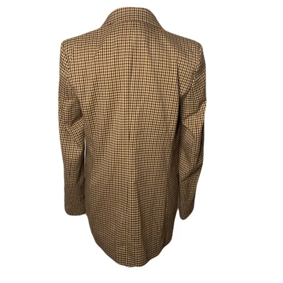 Zara Women’s Small Brown Houndstooth Checkered Double Breasted Blazer Old Money - Picture 3 of 9